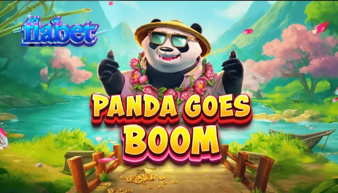 Panda Goes Boom slot game screen featuring the panda character and bamboo theme